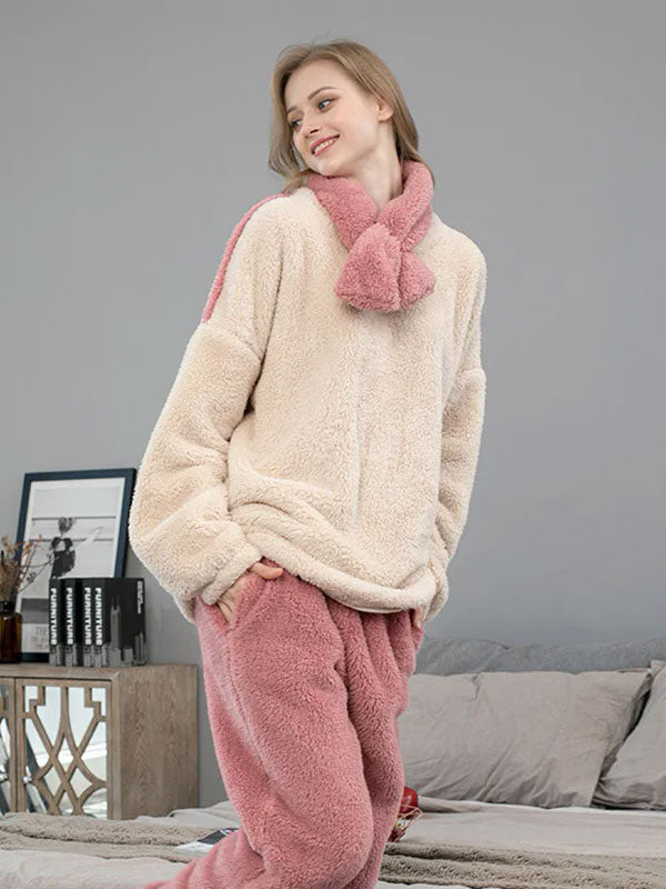Women's Cream and Pink "Soft Snowflake" Fleece Pajamas