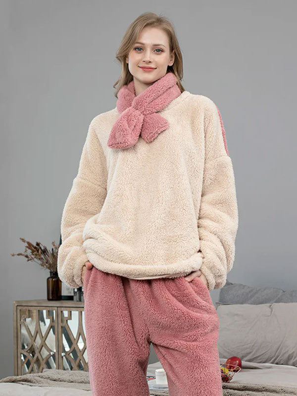 Women's Cream and Pink "Soft Snowflake" Fleece Pajamas - Image 2