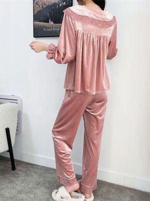 "Caresse d'Étoile" Women's Pink Velour Pajamas