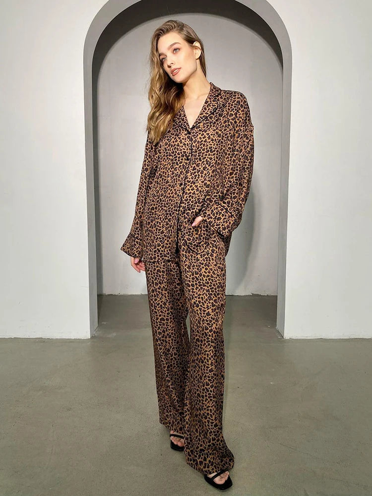 Women's Satin Leopard-Print Pajamas - Image 2