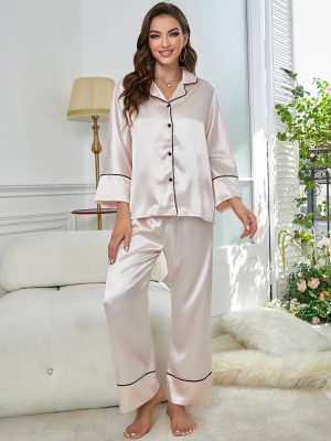 "Starry Mother-of-Pearl" Satin Pajama Set for Women