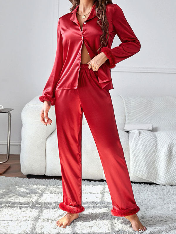 "Scarlet Love" Women's Red Satin Pajamas - Image 2