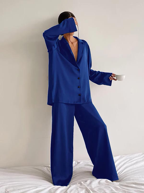 "Night Star" Women's Blue Satin Pajamas - Image 2