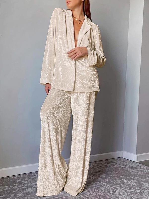 "Éclat d'Opale" Women's Cream Velvet Pajamas - Image 2