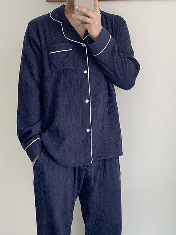 "Morning Mist" Navy Blue Cotton Men's Pajamas