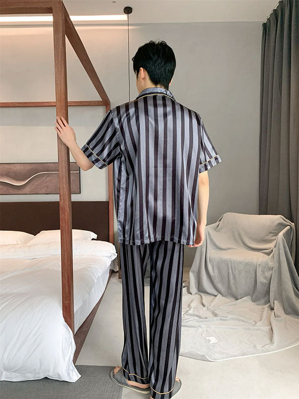 "Nighttime Serenity" Men's Striped Satin Pajamas