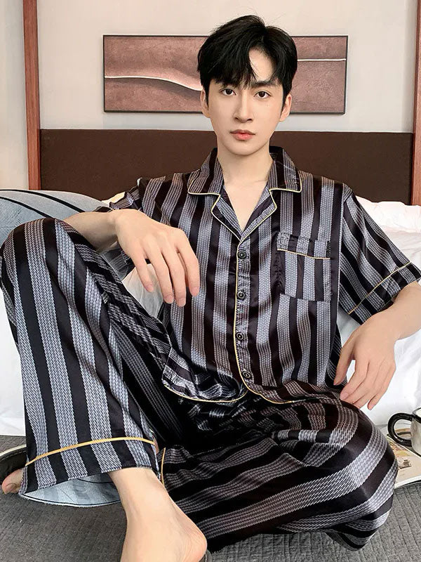 "Nighttime Serenity" Men's Striped Satin Pajamas - Image 2