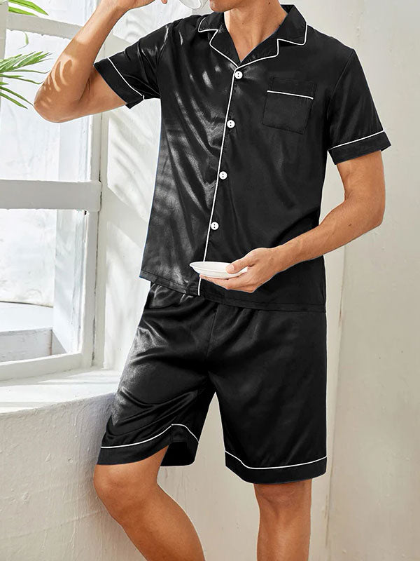 Men's "Calme Nocturne" Satin Short Pajama Set - Image 3