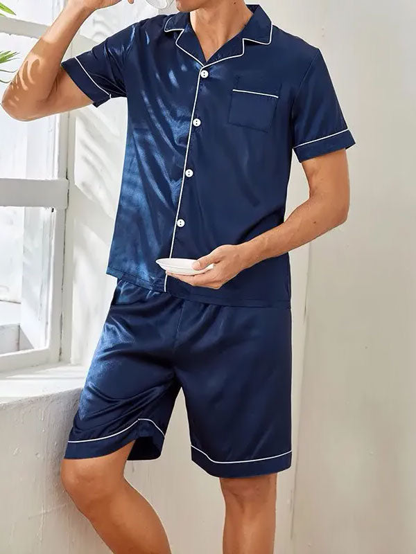 Men's "Calme Nocturne" Satin Short Pajama Set - Image 2