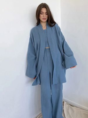 "Ocean Whisper" Blue Kimono Pajamas for Women