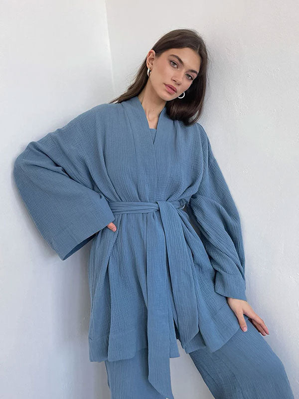 "Ocean Whisper" Blue Kimono Pajamas for Women - Image 2
