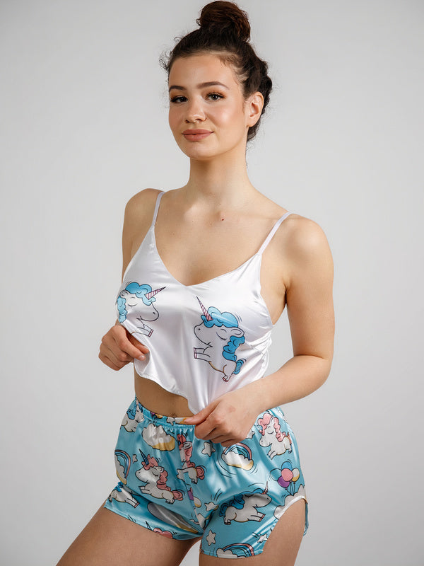 "Blue Unicorn" Satin Pajamas for Women - Image 2