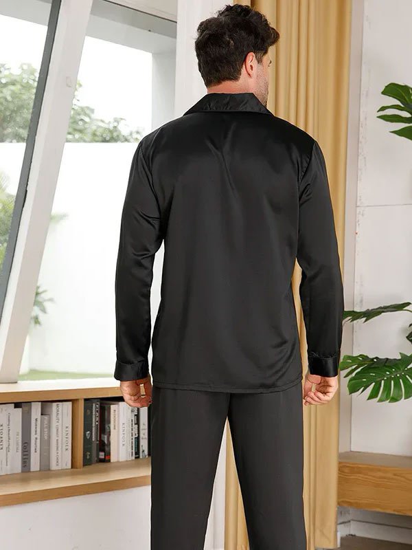 "Morning Escape" Men's Black Satin Pajamas