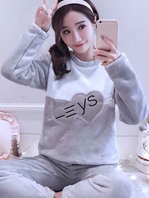 Women's Fleece Winter Pajamas – "Cozy Fleece" Heart Print