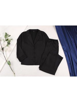 "Brise de Nuit" Women's Black Satin Pajamas