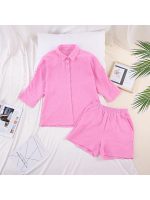 "Soupir d'Étoiles" Women's Pink Cotton Short Pajama Set