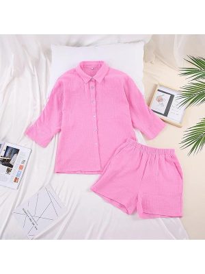 "Soupir d'Étoiles" Women's Pink Cotton Short Pajama Set
