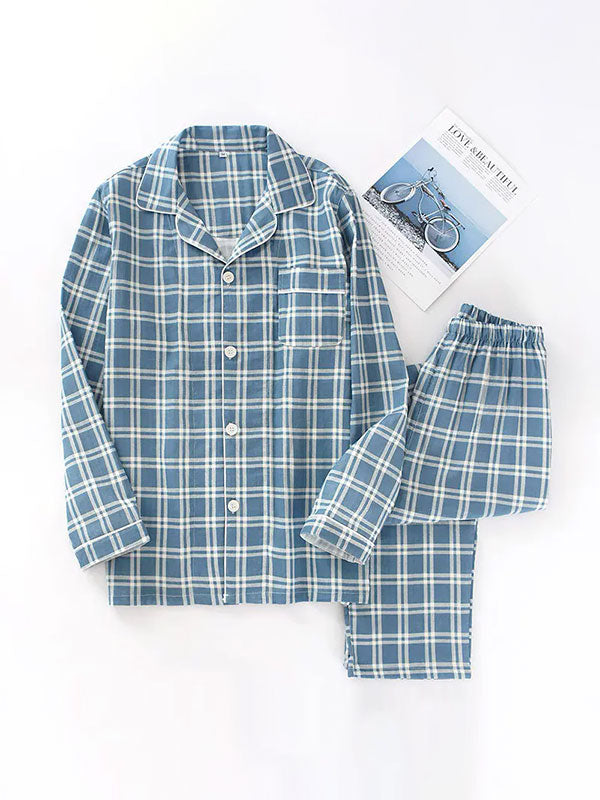 "Douceur d'Ébène" Men's 100% Cotton Plaid Pajamas - Image 2