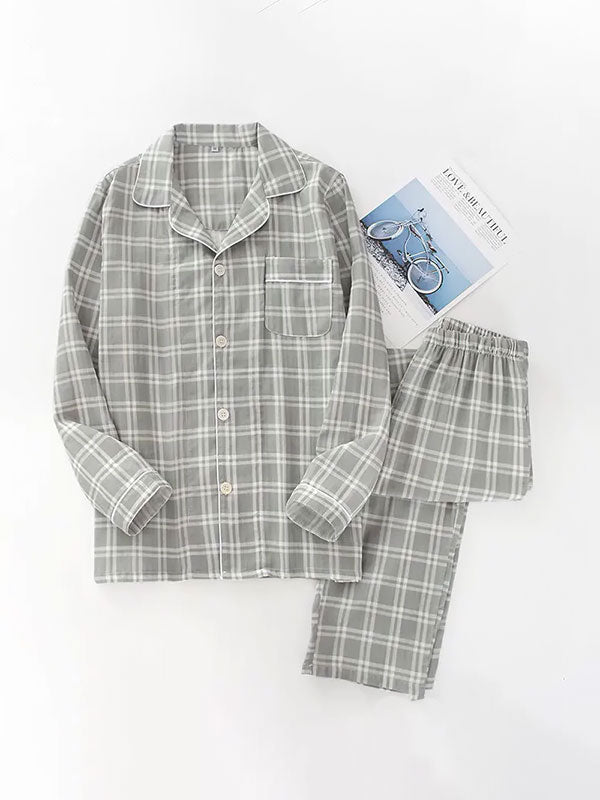 "Douceur d'Ébène" Men's 100% Cotton Plaid Pajamas - Image 3