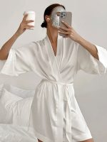 "Satin Softness" White Women's Robe