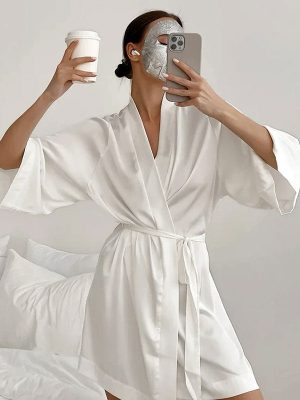 "Satin Softness" White Women's Robe