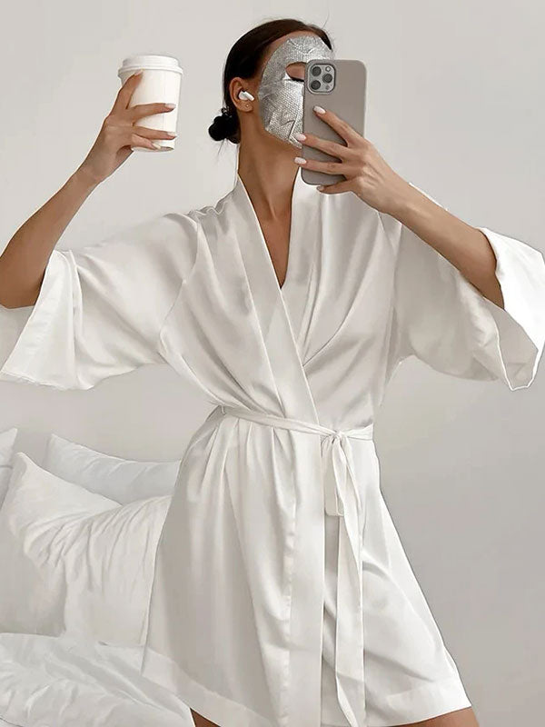 "Satin Softness" White Women's Robe