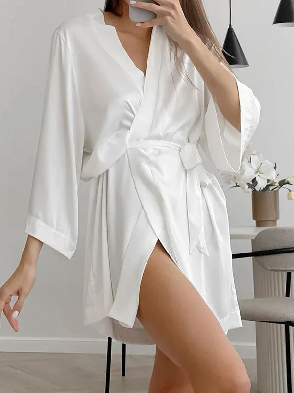 "Satin Softness" White Women's Robe - Image 2