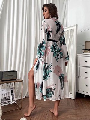 "Tender Morning" Women's Feather-Print Dressing Gown