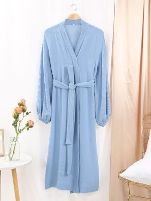 "Soft Warmth" Cotton Dressing Gown – Sky Blue