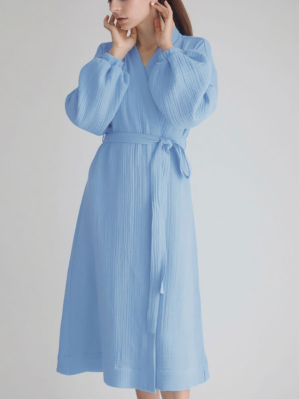 "Soft Warmth" Cotton Dressing Gown – Sky Blue - Image 2
