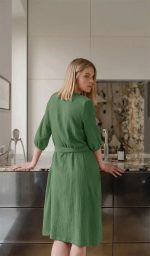 Women's Green Cotton Dressing Gown "Softness Snowflake"