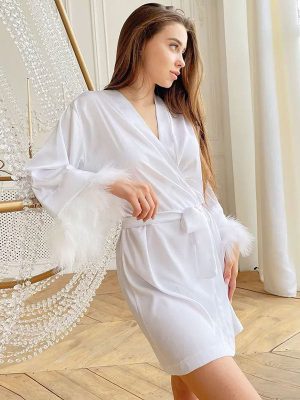 "Morning Elegance" Women's Elegant Robe with Fur-Trimmed Sleeves