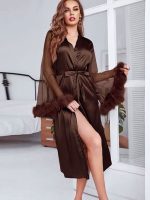 "Satin Mist" Elegant Fur-Trimmed Dressing Gown