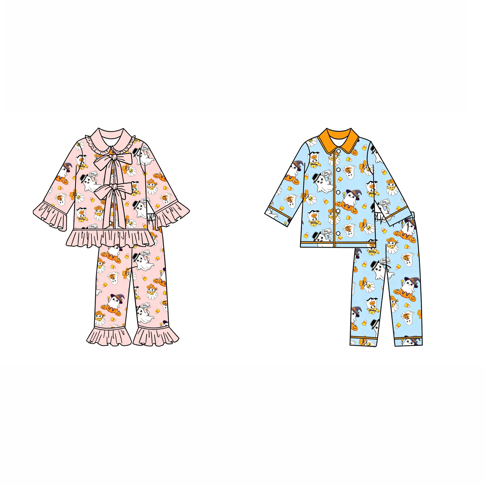 Wholesale Purple Children's Halloween Pajamas Kids Pumpkin Cany Set Boys Girls Clothing - Image 6