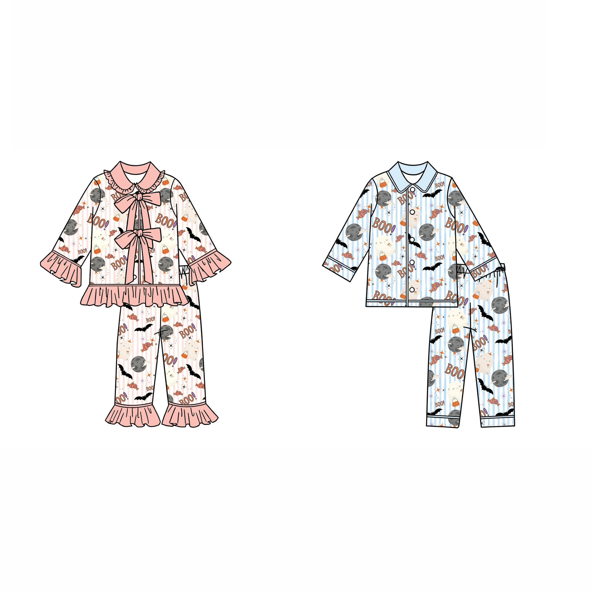 Wholesale Purple Children's Halloween Pajamas Kids Pumpkin Cany Set Boys Girls Clothing - Image 5