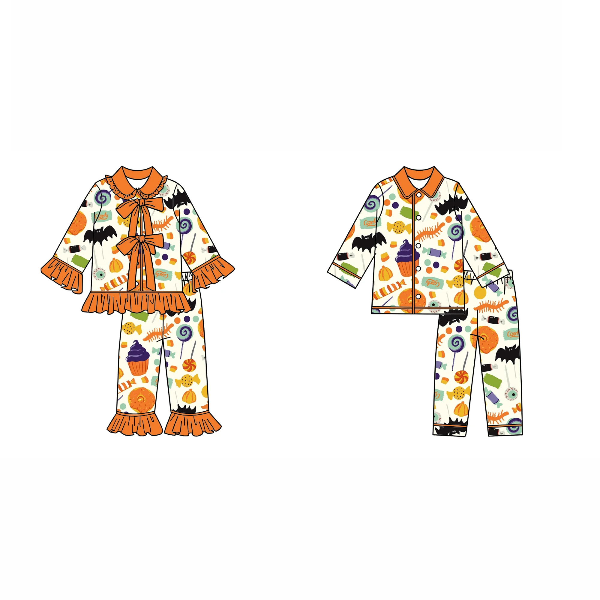 Wholesale Purple Children's Halloween Pajamas Kids Pumpkin Cany Set Boys Girls Clothing - Image 7