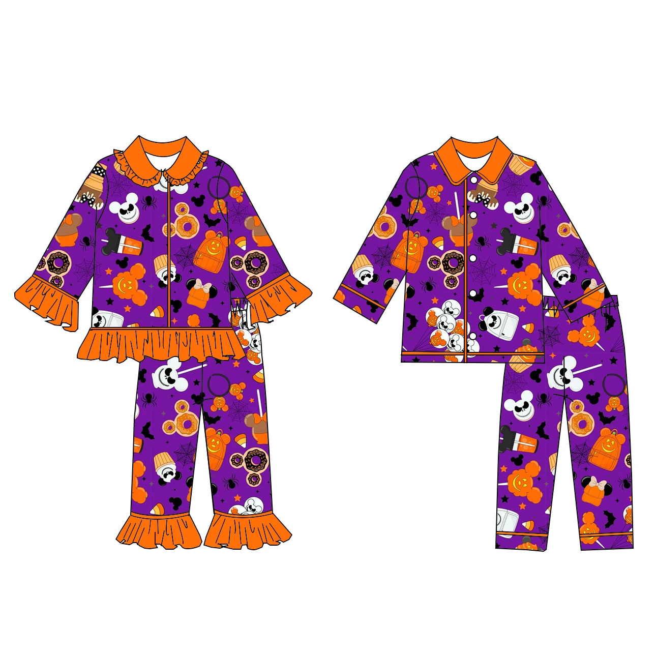 Wholesale Purple Children's Halloween Pajamas Kids Pumpkin Cany Set Boys Girls Clothing - Image 3